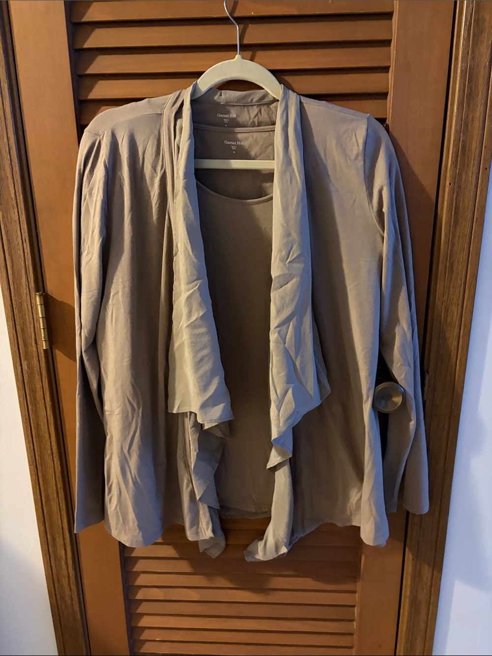 Garnet Hill Women's Taupe Long Sleeve Draped Cardigan Tee